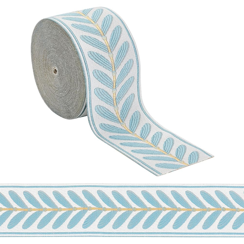 OLYCRAFT 10.9 Yards Jacquard Ribbon Trim 2.4 Inch Leaf Pattern Jacquard Polyester Ribbons Blue Le... | Amazon (US)