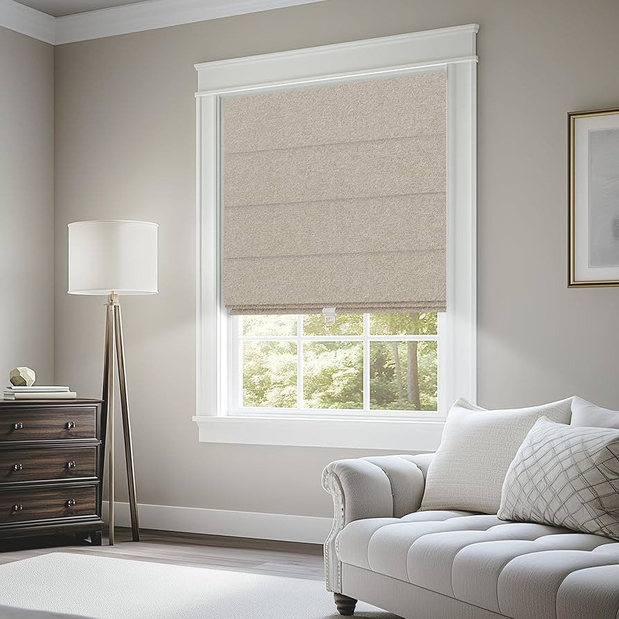 BERISSA Blackout Roman Shades for Windows Cordless,Pull Down Linen Fabric Roman Blinds,Privacy Wi... | Amazon (US)