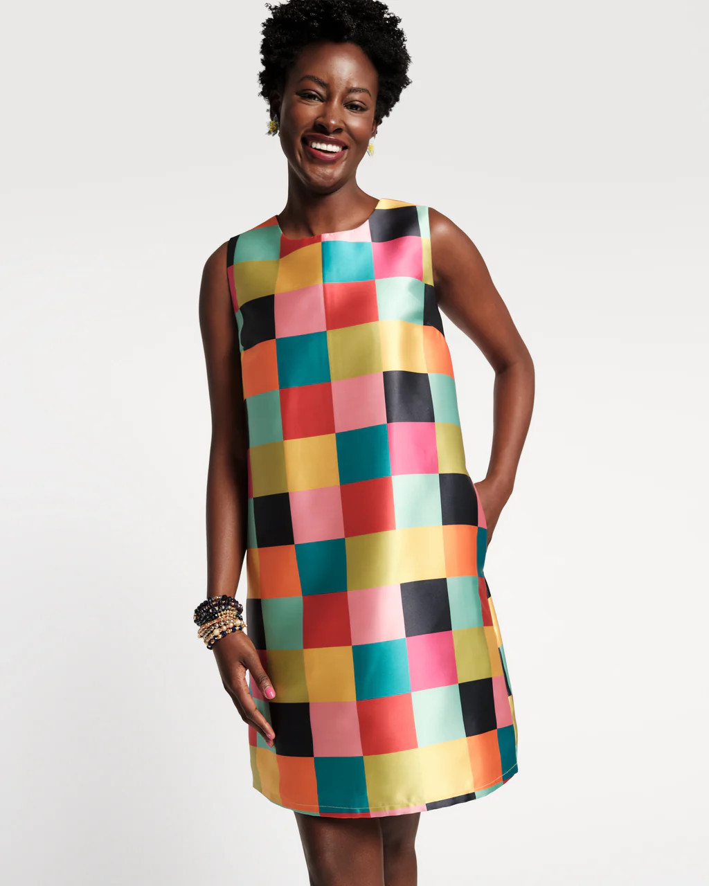 Lilly Shift Dress - Rainbow Check | Frances Valentine
