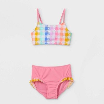 Girls' Rainbow Gingham Bikini Set - Cat & Jack™ Pink | Target