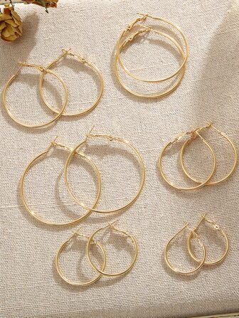 6pairs/set Minimalist Hoop Earrings Classic Size Hoop Earrings Daily Party Holiday Decor Chic Sim... | SHEIN