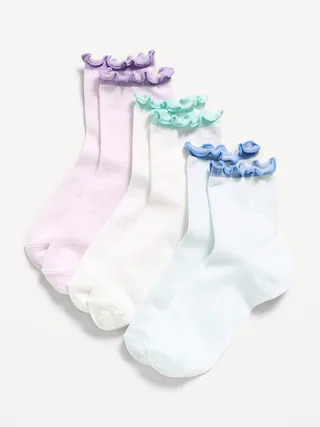 Ruffle Quarter-Crew Socks 3-Pack for Girls | Old Navy (CA)