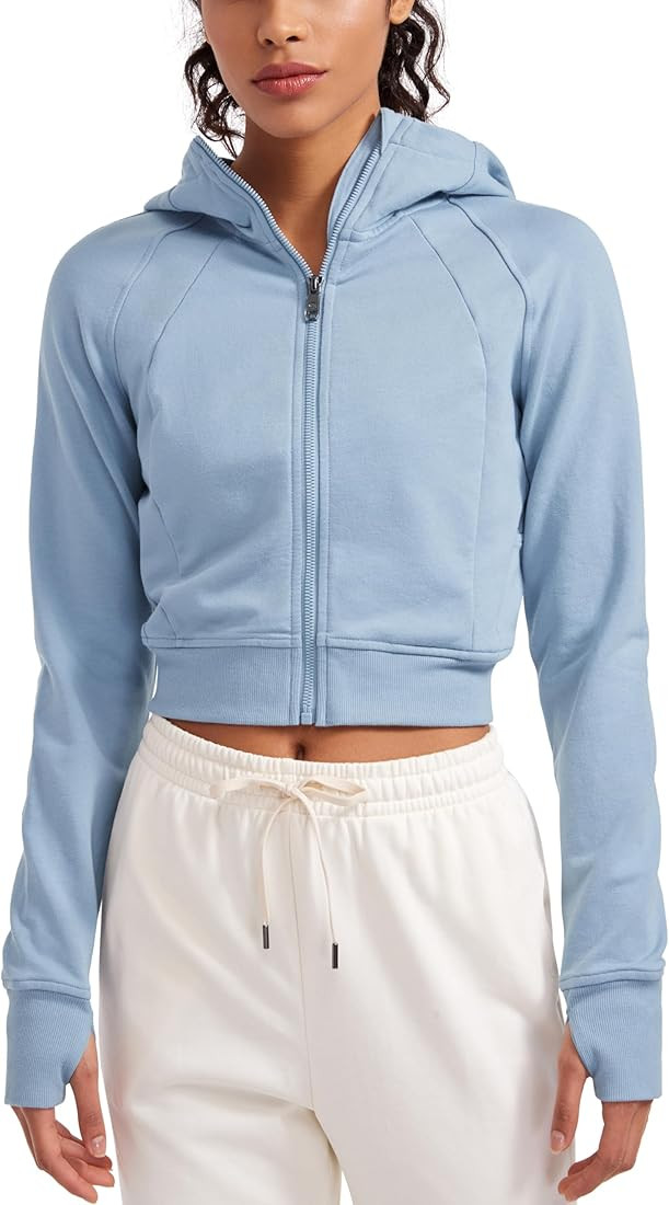 CRZ YOGA Womens Fleece Zip Up Cropped Hoodie Workout Jacket Athletic Casual Long Sleeve Sweatshir... | Amazon (US)