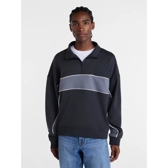 No Boundaries Sporty Quarter Zip Sweatshirt with Long Sleeves, Men's XS-5XB | Walmart (US)