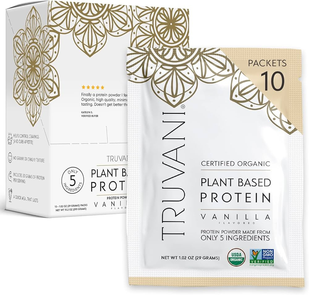 Truvani Vegan Pea Protein Powder | Vanilla | 20g Organic Plant Based Protein | 10 Travel Packets ... | Amazon (US)