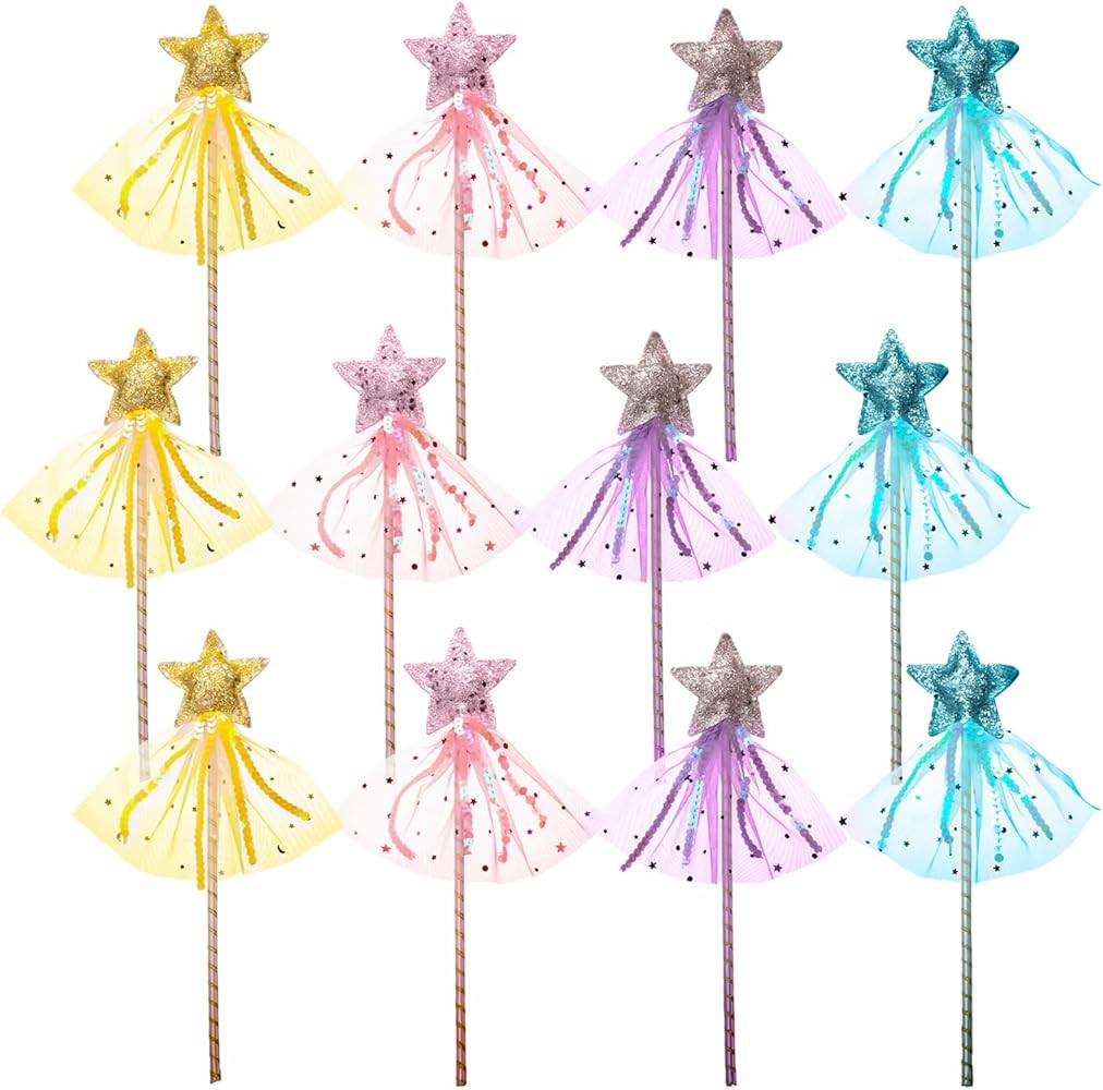 12 Pcs Glitter Princess Wand Kit, 12 Inch Angel Fairy Star Magic Dress-up Wands for Girl Kid Birt... | Amazon (US)