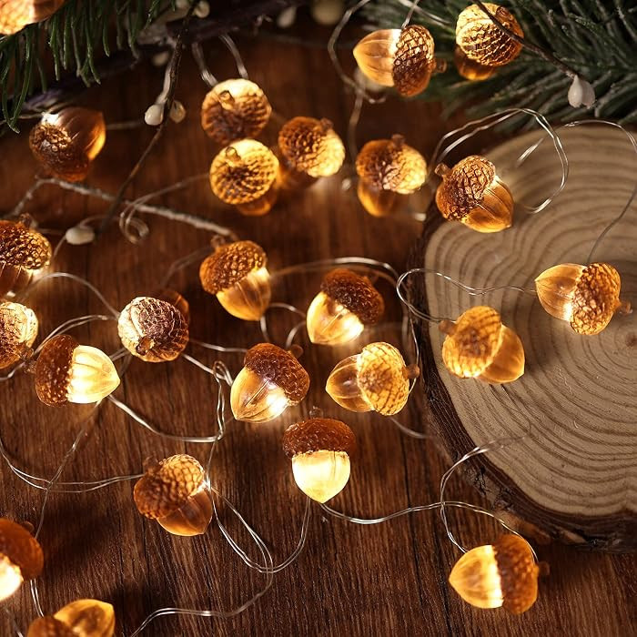 3D Twinkle Acorn Fall Decorations Harvest String Lights 10ft Copper Wire 30 LEDs Battery Powered ... | Amazon (US)