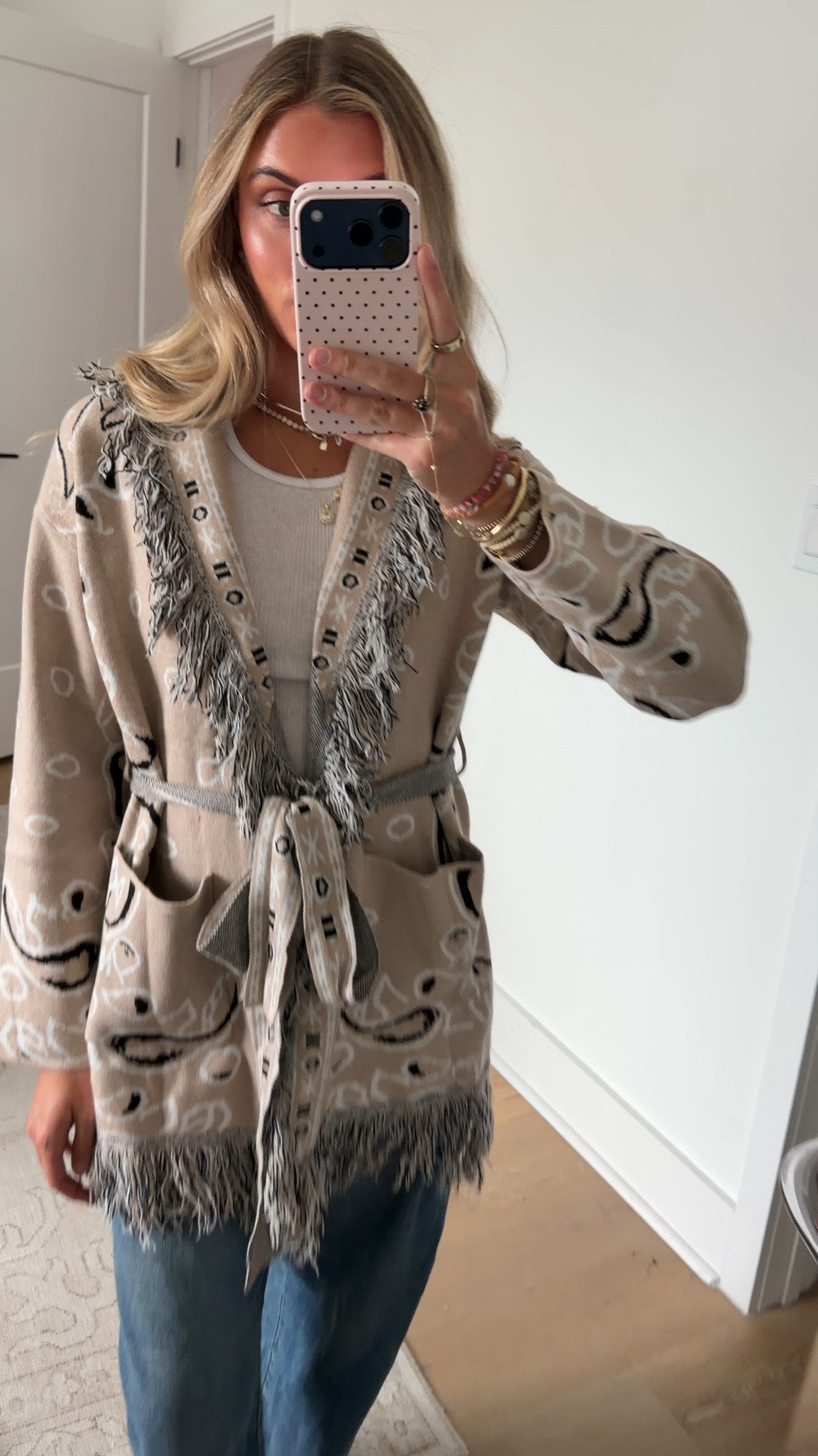 Amazon size small Tankaneo Womens Fringe Cardigan Long Sleeve Paisley Sweaters with Belt Open Front Wrap Sweater, Trendy Bandana Print, Fall Tassel Cardigan with Pocket, 2026 Fall Winter Fashion