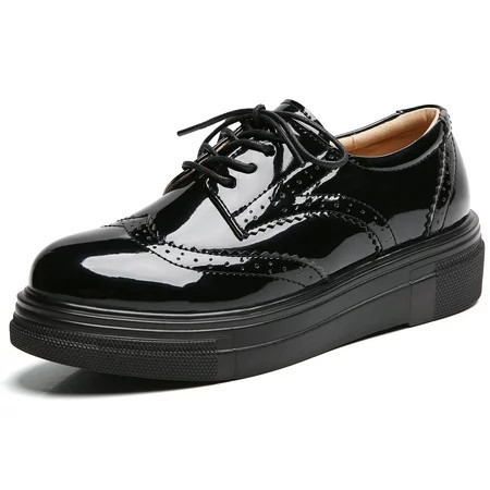 DADAWEN Women s Platform Oxfords Lace-up Shoe Wingtips Upper Casual Sneakers Black 11 US | Walmart (US)