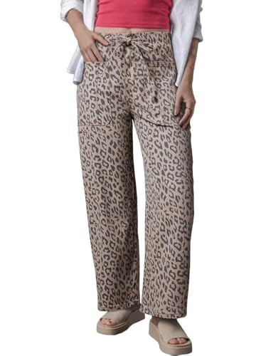 Xadsfeel Women's Leopard Baggy Jeans High Waisted Drawstring Straight Leg Denim Pants Casual Barrel Jeans,Leopard,Medium | Amazon (US)