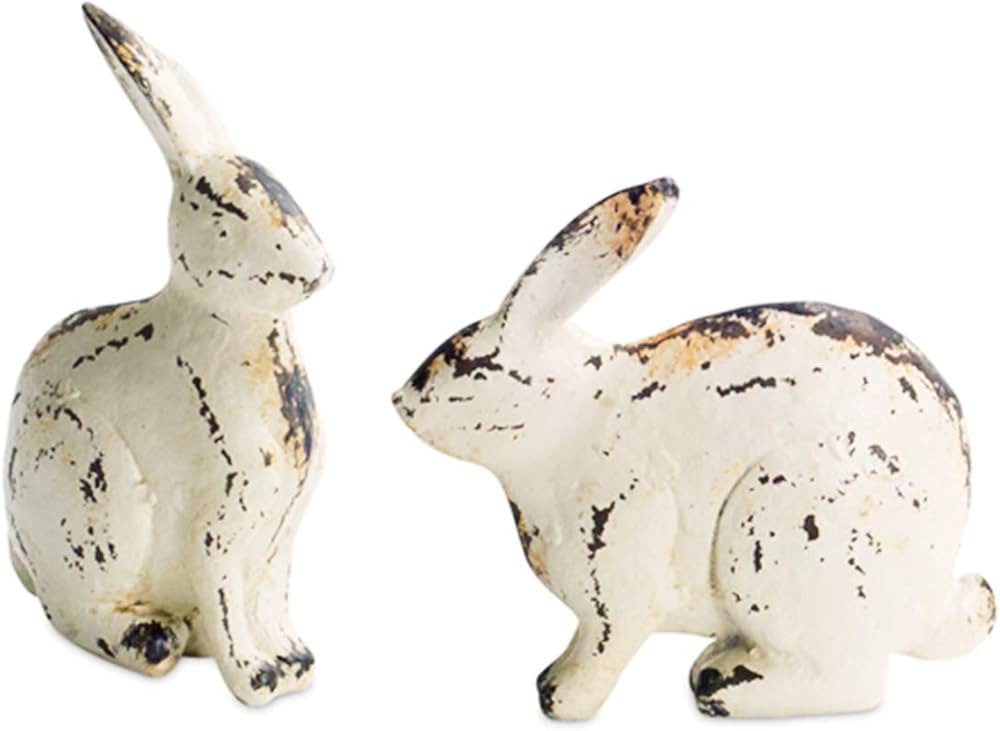 The Bridge Collection Faux Whitewashed Wood Carved Rabbit Figurines, Set of 2 | Amazon (US)