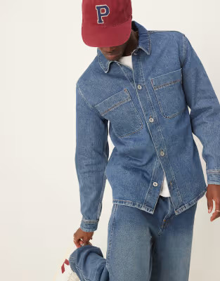 Selected Homme boxy denim overshirt in mid blue | ASOS (Global)