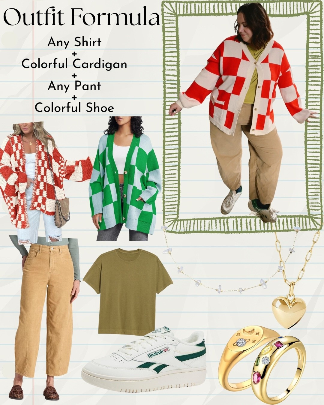 Outfit formula from @mamaindenim on IG! She is an amazing follow if you're looking for help styling what's already in your wardrobe. I will be sharing my creations as I continue to follow her recommendations.

This outfit formula includes any shirt + colorful cardigan + any pant + colorful shoe

I thrifted a lot of these items so have included same or similar items! 

Sizing Info:
- Sweater (Burnt Toast) - XL/XXL
- Tshirt (Wild Fable)- XXL
- Cords (Universal Thread) - 16



#LTKootd #LTKgrwm #LTKmomlife