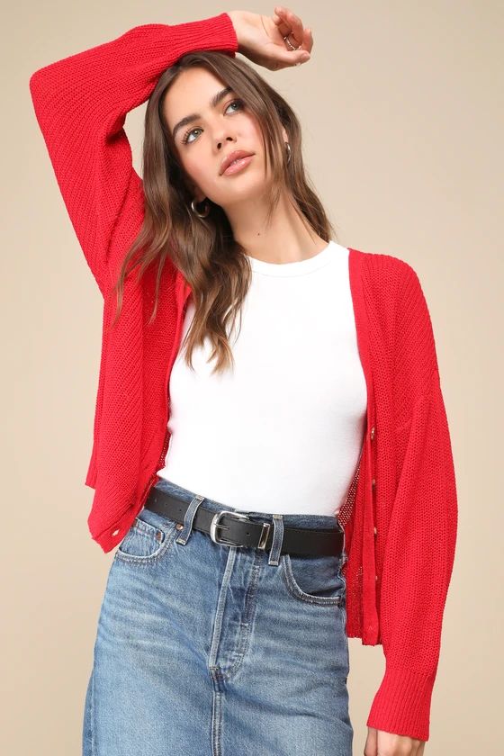 Charming Concept Red Loose Knit Cardigan | Lulus