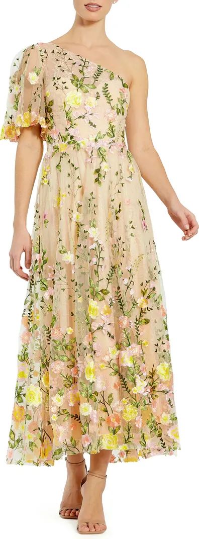 Floral Embroidery One-Shoulder Cocktail Dress | Nordstrom