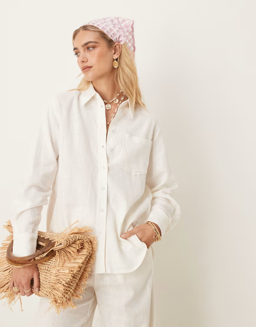 YAS linen touch oversized shirt co-ord in white | ASOS (Global)