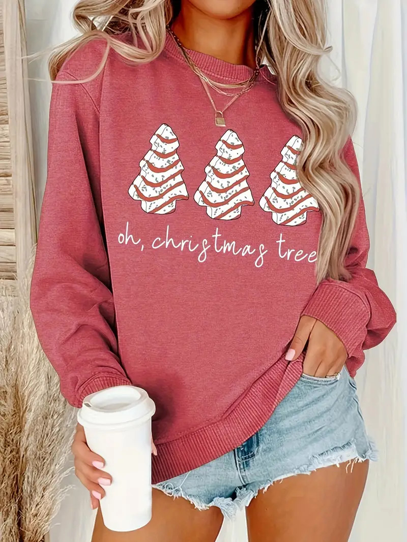 Cozy Christmas Tree Print Pullover Sweatshirt - Soft, Casual, Long Sleeve Crew Neck Design for Fa... | Temu Affiliate Program