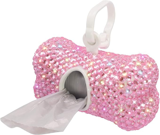 Soleebee Bling Crystal Bone Shaped Pet Waste Bag Dispenser with 1 Roll Waste Bags (Pink) | Amazon (US)