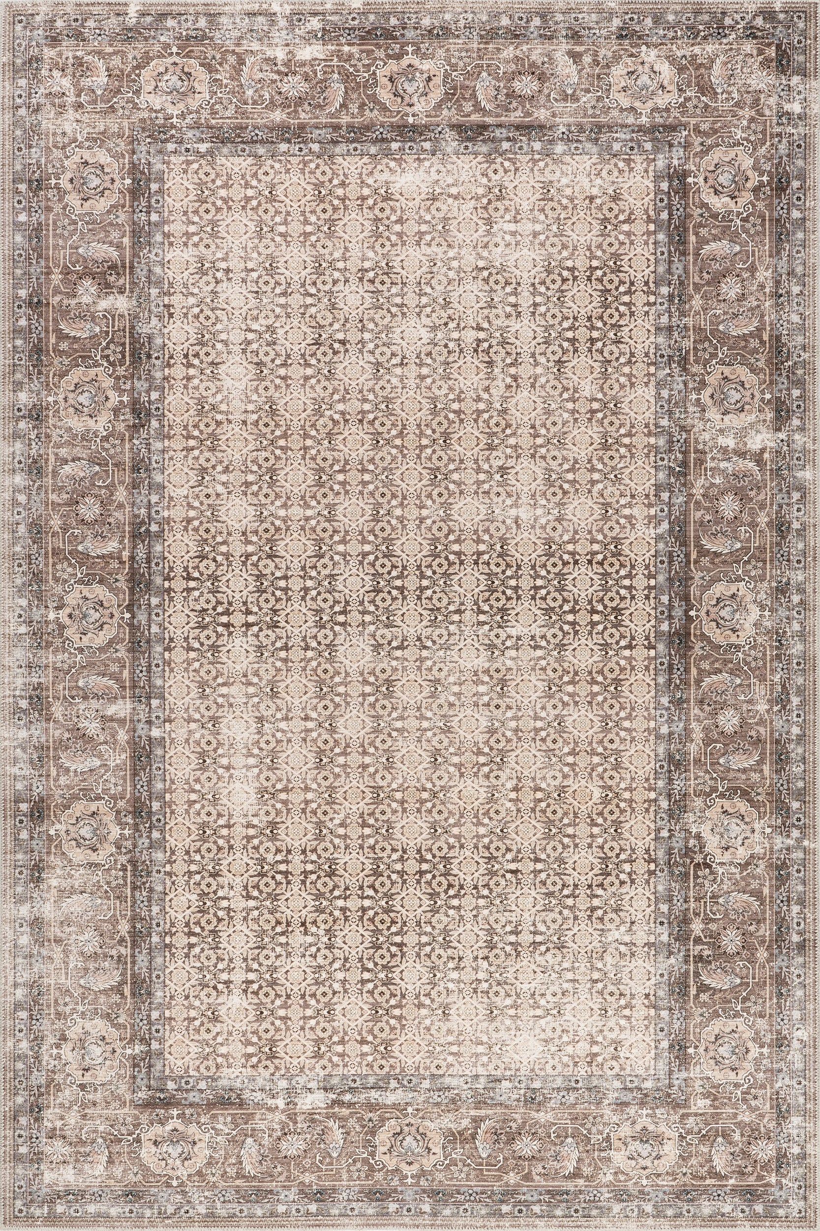 Petula Botanical Spill Proof Washable Rug | Beige | Rugs USA