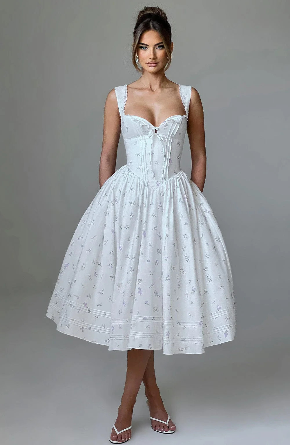 Marlena Midi Dress - White Multi Floral Print | Babyboo (global)