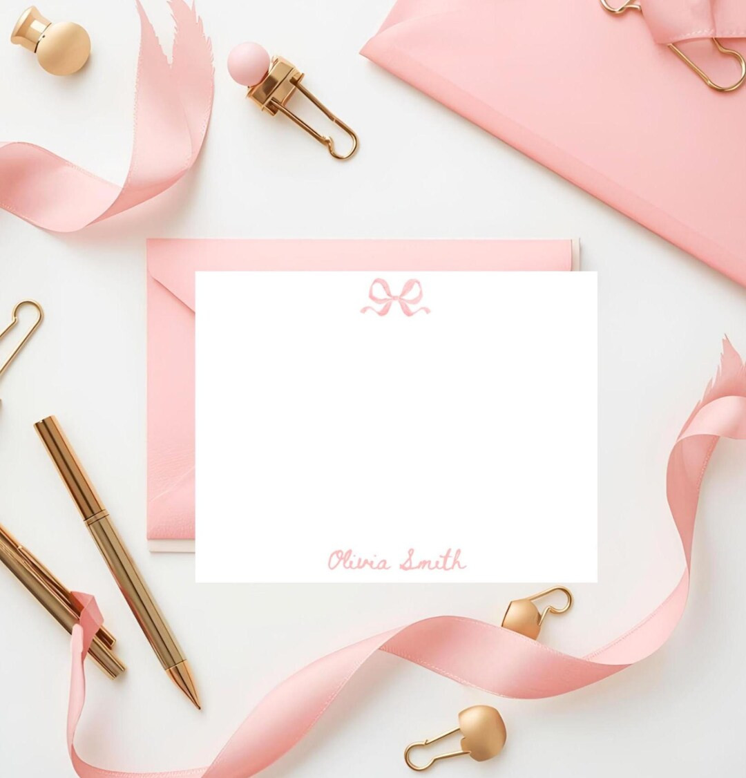 Bow Note Cards, Coquette Stationary Set, Preppy Pink Watercolor Bow Stationary for Girls, Bridal ... | Etsy (US)
