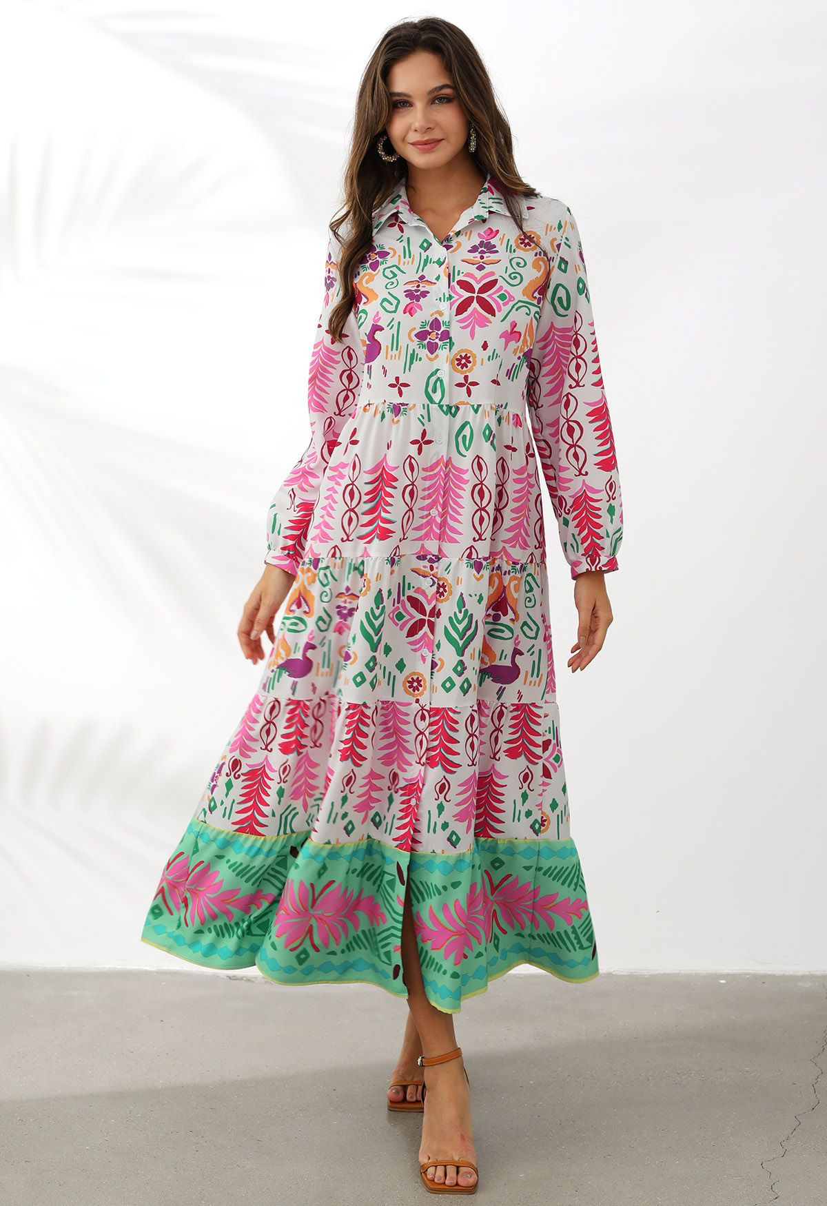 Exotic Printed Button Down Shirt Dress | Chicwish