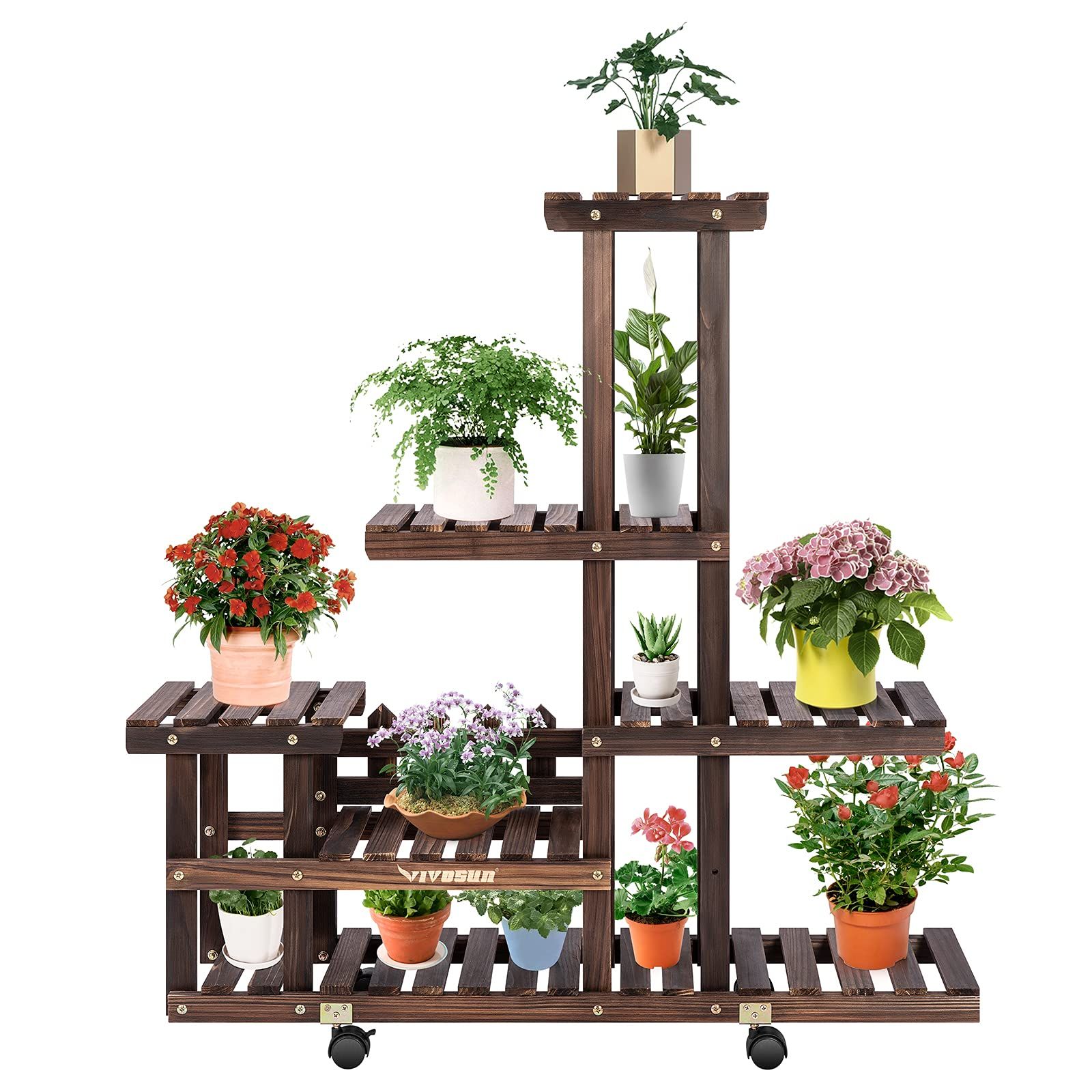 VIVOSUN Plant Stand 6 Tiers 11 Potted Indoor Plant Shelf, Tiered Wooden Flower Holder Plant Rack wit | Amazon (US)