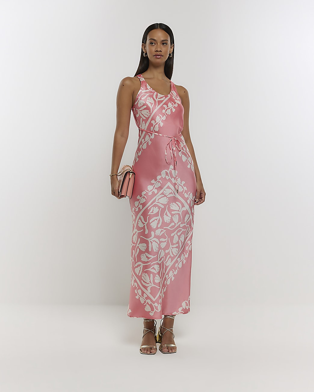 Coral print slip midi dress | River Island (UK & IE)