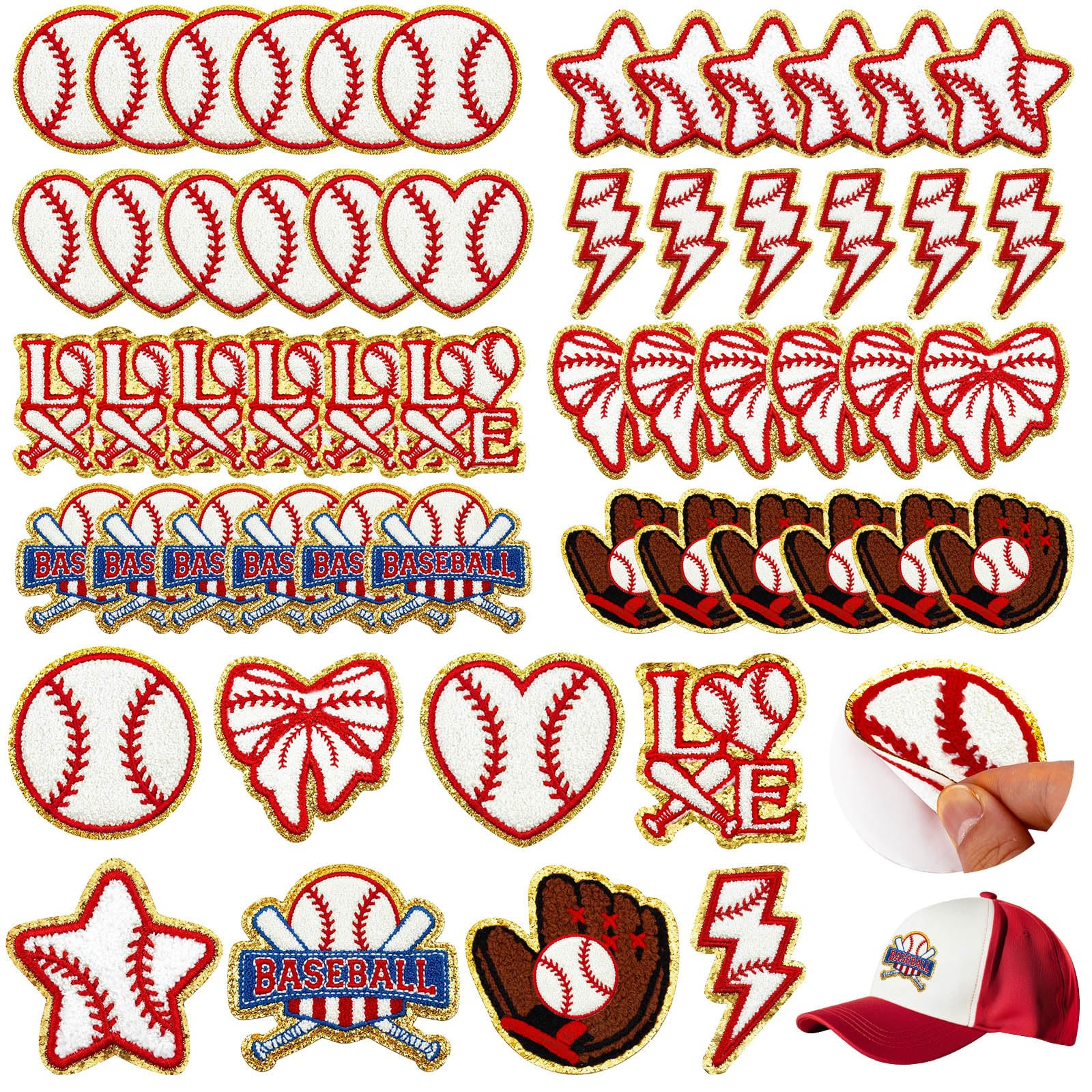 48 Pcs Baseball Patches Chenille Self Adhesive Patches Embroidered Game Day Sports Stickers Baseb... | Amazon (US)
