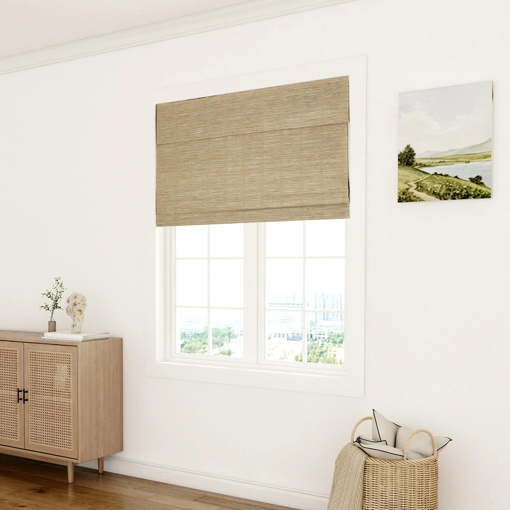Gullfoss Flax Jute Roman Shade | Lustrowin