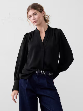 Crepe Volume-Sleeve Blouse | Banana Republic Factory