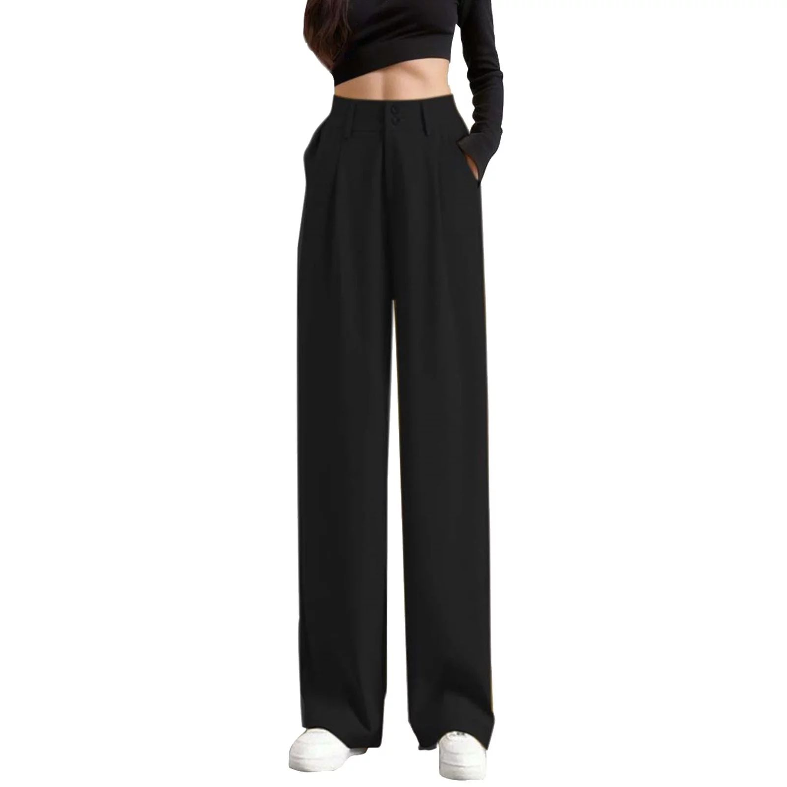 Trousers for Women 2023 Wide Leg High Elastic Waisted In The Back Business Work Long Straight for... | Walmart (US)