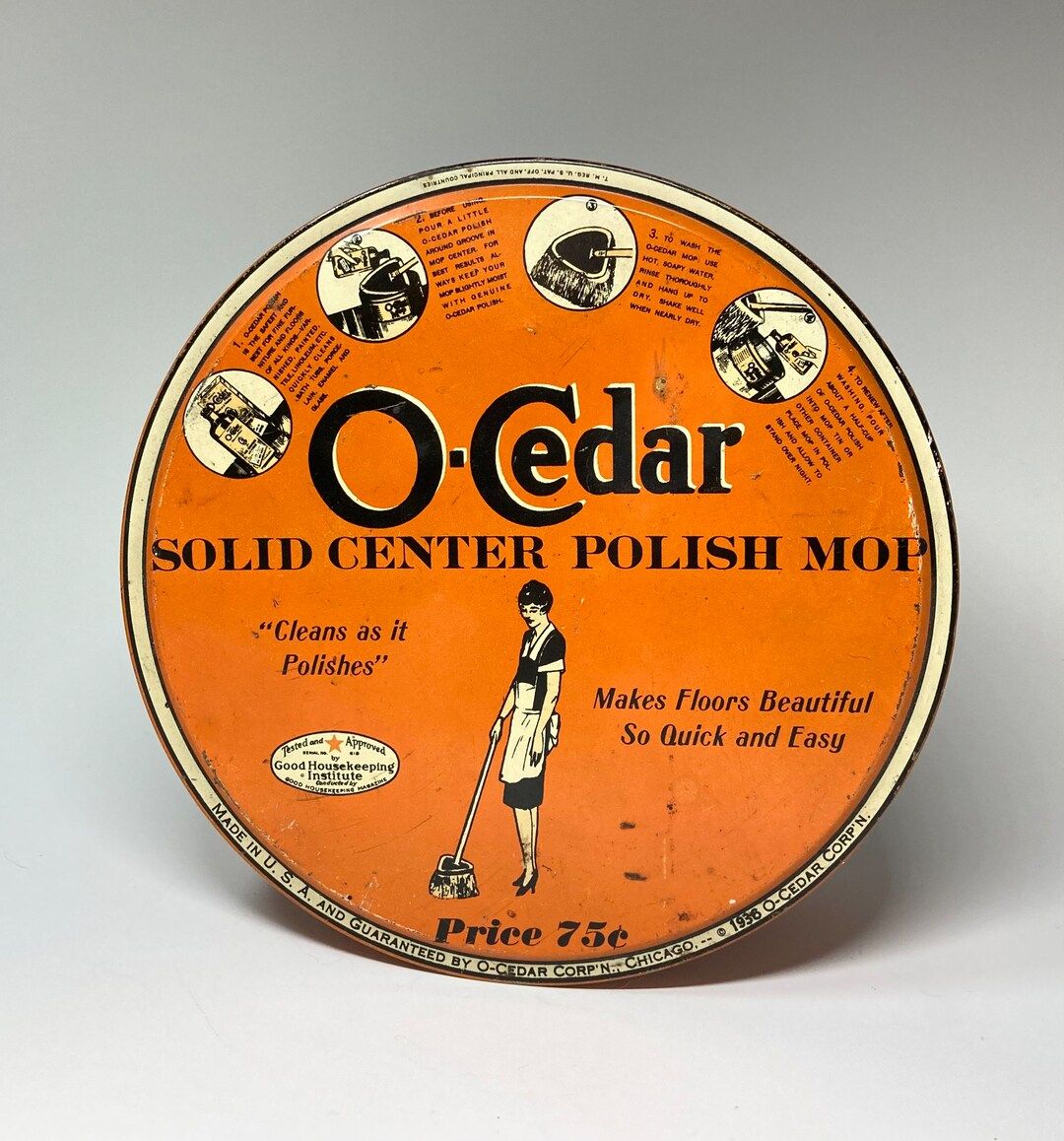 Vintage O-cedar Mop Head Tin Polish Mop Tin Vintage Orange - Etsy | Etsy (US)