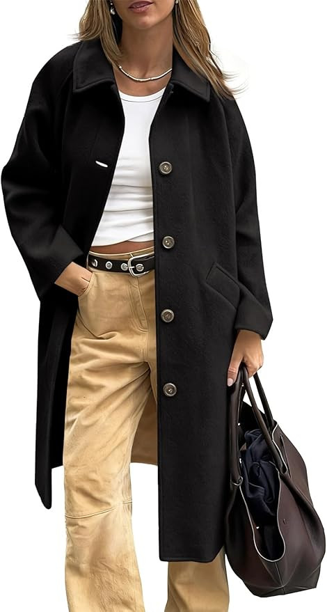 Cicy Bell Womens Long Single Breasted Coats Lapel Collar Peacoat Fall Winter Casual Trench Coat J... | Amazon (US)