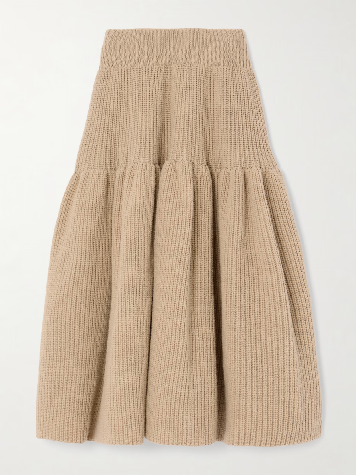 Dries Van Noten - Tiered Ribbed Wool Midi Skirt - Neutrals | NET-A-PORTER (US)