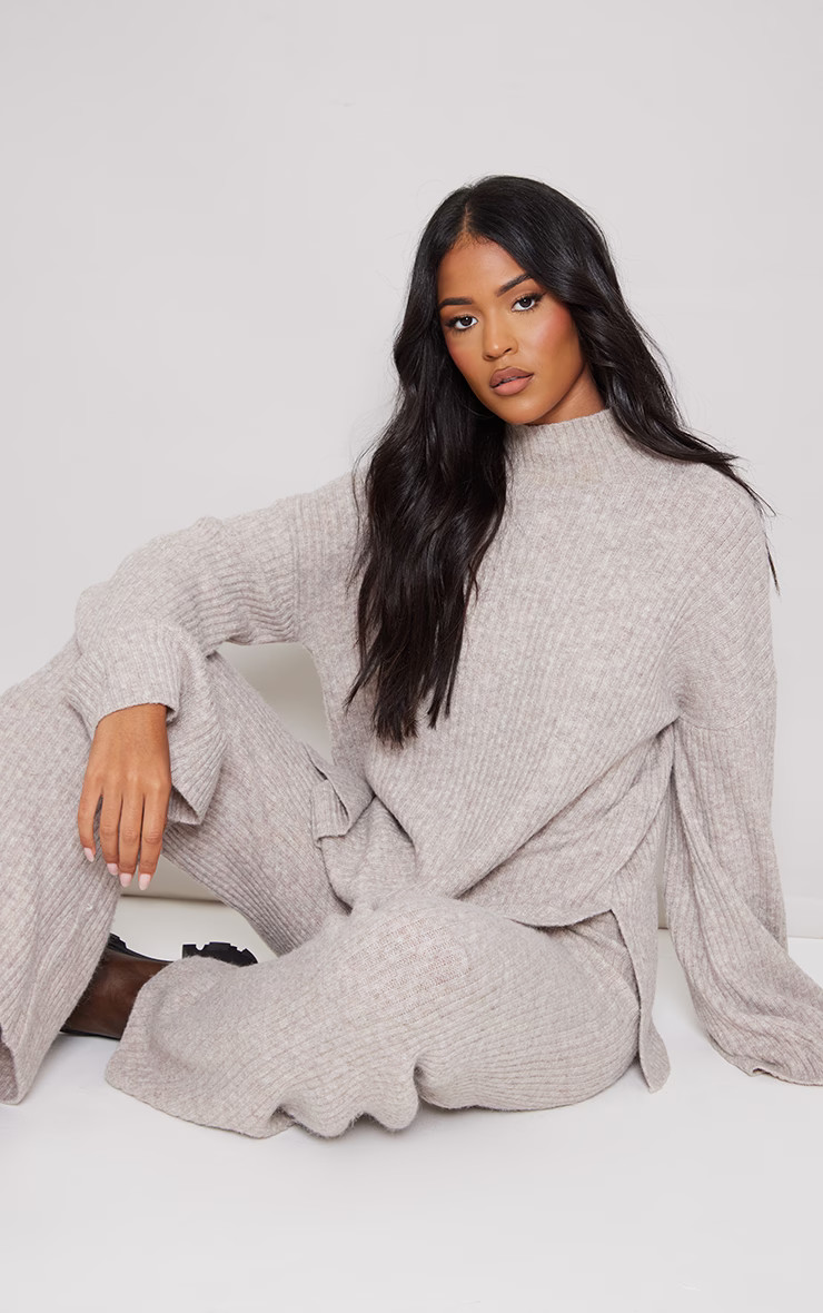 Tall Light Brown Luxe Rib Knit Oversized Sweater | PrettyLittleThing US