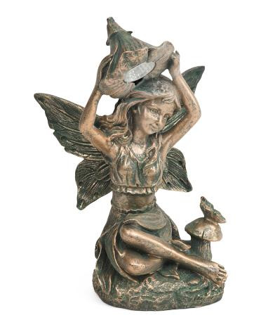 9x7x9.5 Outdoor Fairy With Mushroom Garden Statuary | TJ Maxx