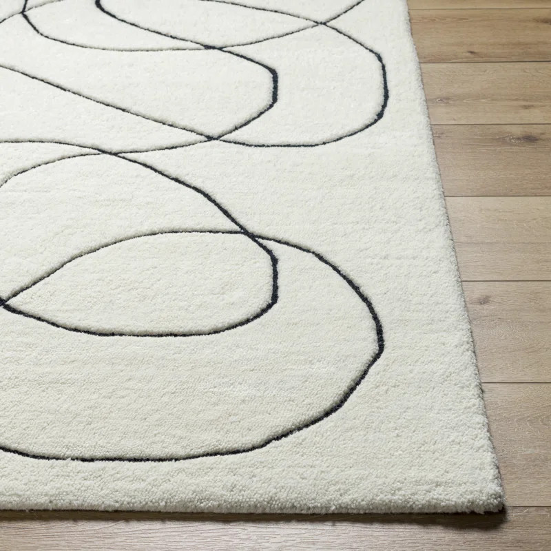 Rectangle Samsa Abstract Hand Tufted Wool Area Rug in Cream/Black | Wayfair North America