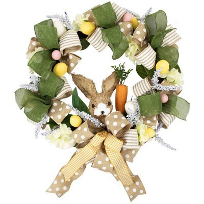 Northlight Bunny and Bows Floral Easter Wreath - 22" - Green and Beige - Unlit | Target