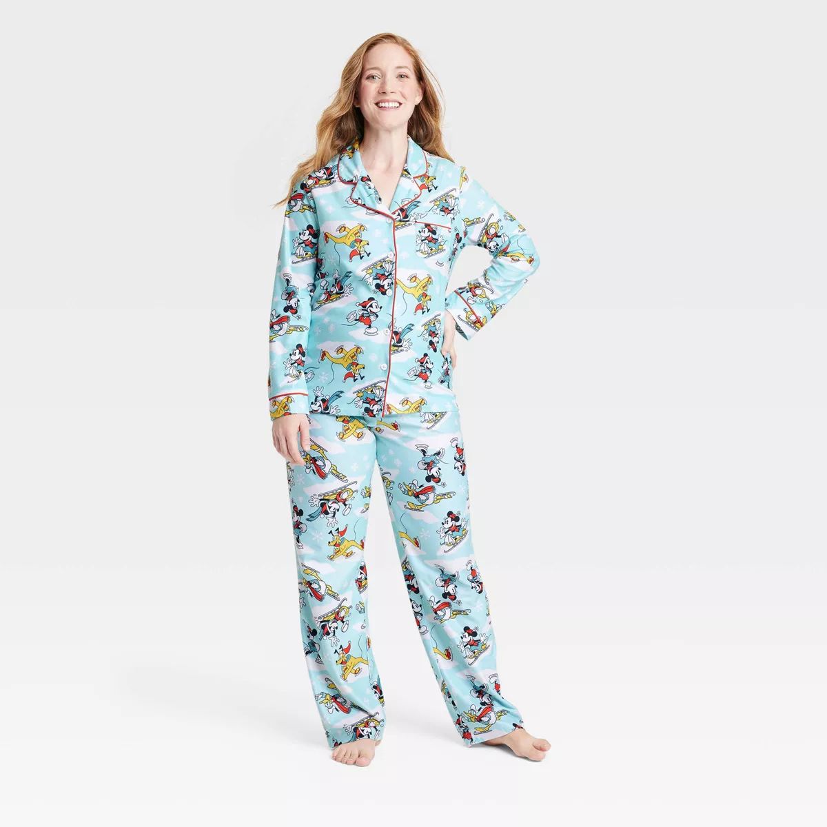 Women's Disney 100 Mickey Mouse & Friends Matching Family 2pc Coat Pajama Set - Blue | Target