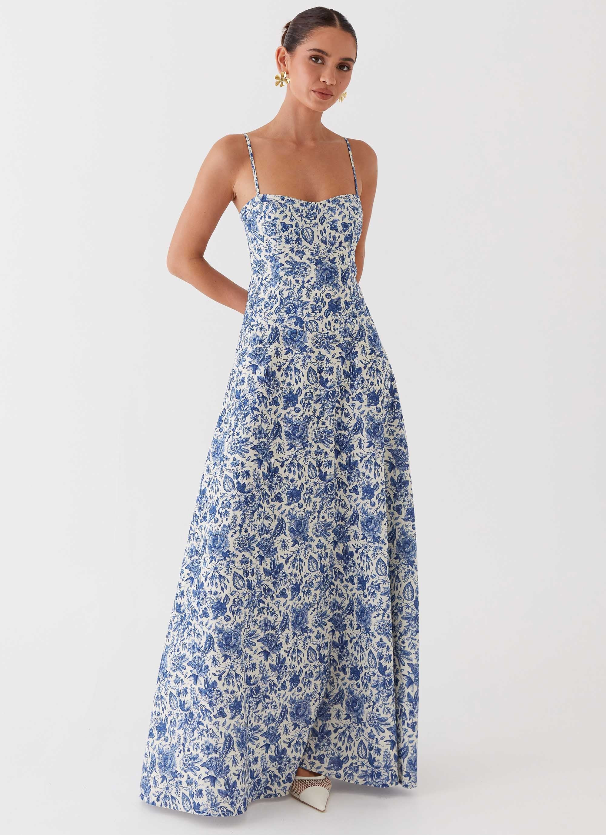 Angelina Linen Maxi Dress - Blue Paisley | Peppermayo (Global)