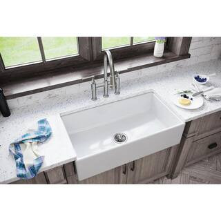 Elkay Burnham White Fireclay 33 in. Single Bowl Farmhouse Apron Kitchen Sink HDSB3318FC - The Hom... | The Home Depot