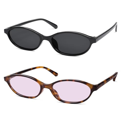 HERJOUR Retro Oval Cat Eye Sunglasses for Women Y2k Trendy Narrow Sunnies Designer Sun Glasses AR82253 | Amazon (US)