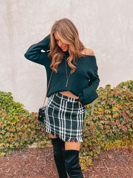 Keeping’ it classy with this cozy black sweater, tweed mini skirt, over the knee boots, long chain necklace and tweed shoulder bag.

Sizing:
Sweater: Small - use code LIVINGBARELYBLONDE at checkout!
Mini Skirt: Extra Small
Boots: 7
Purse: One Size

Holiday party outfit. Holiday outfit. Christmas outfit. Thanksgiving outfit. Turtleneck sweater. Fall outfit. School outfit. Party outfit. Holiday look. Christmas look. Preppy outfit. Classic outfit. College outfit. Boots. Skirt. 
#jenniferxerin #stylewithjen #ltkpetite #ltkfindsunder100 #amazonfinds #affordablefashion #ltku #ltkseasonal


#LTKHoliday #LTKHolidaySale #LTKCyberWeek