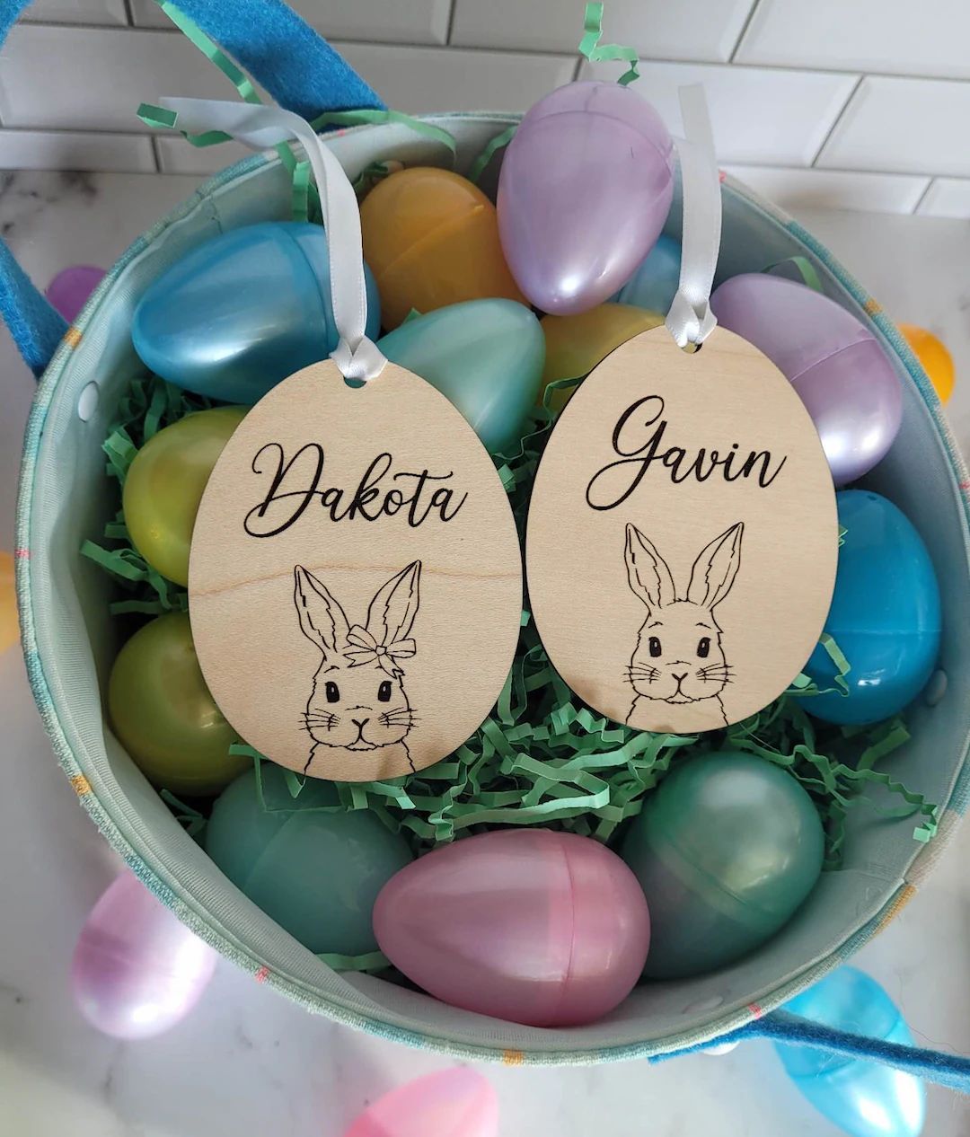 Engraved Bunny Easter Basket Tags - Etsy | Etsy (US)