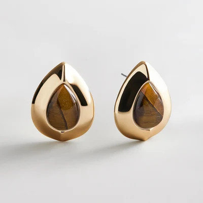 Meryl Semi-Precious Statement Stud Earrings  - Tiger's Eye | BaubleBar