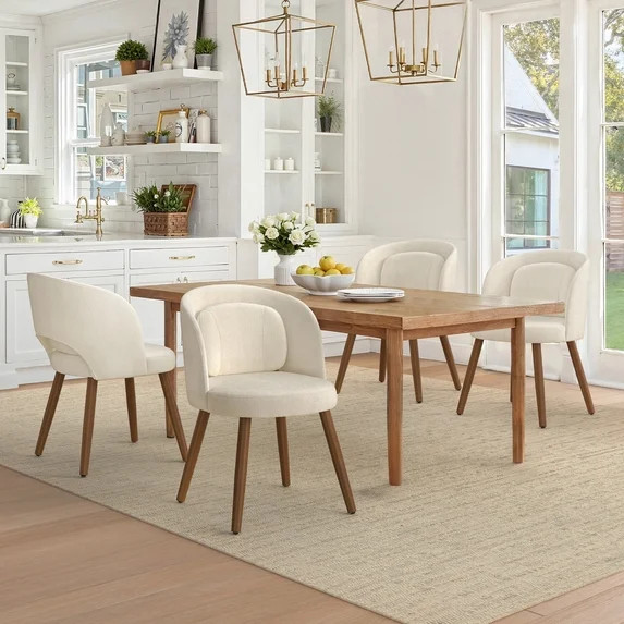 Dycanpo Upholstered Dining Chairs Set of 4, Wooden Dining Side Chairs with Curved Backrest & Indi... | Walmart (US)