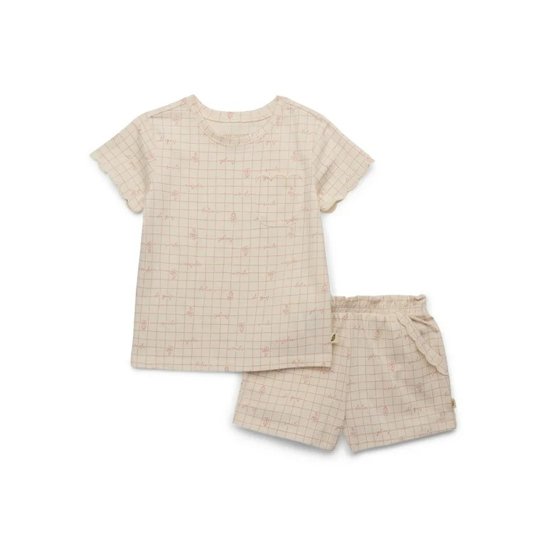 easy-peasy Toddler Girls Organic Jersey Sleeve Tee & Scallop Shorts Set, 2-Piece, Sizes 18M-5T | Walmart (US)