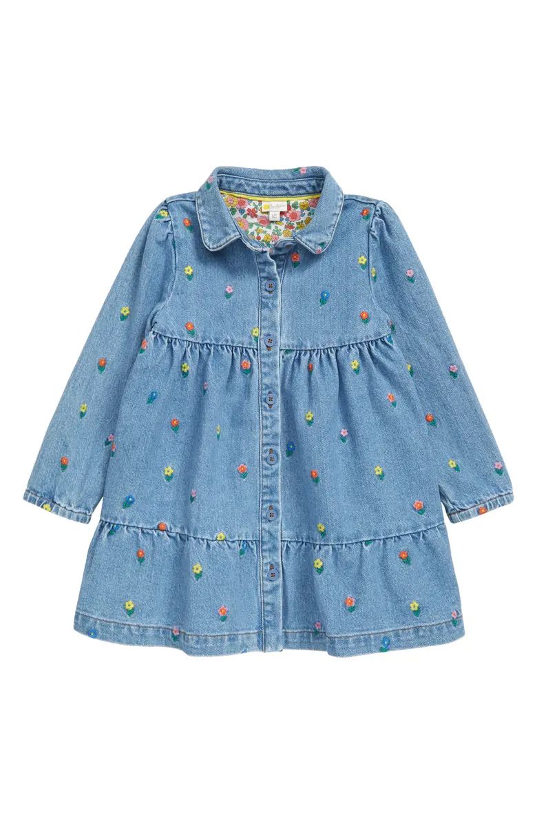 Mini Boden Kids' New Older Embroidered Floral Long Sleeve Denim Dress | Nordstrom | Nordstrom
