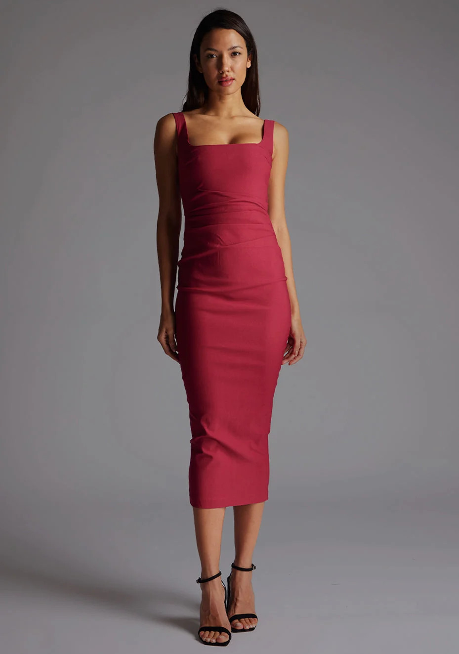 Andy | Square Neck Raspberry Midaxi Dress | VSPR US